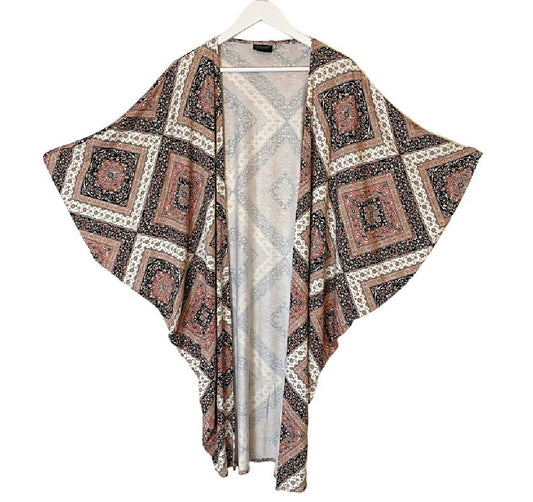 BOHO PRINT JERSEY KIMONO DUSTER - FREE SIZE