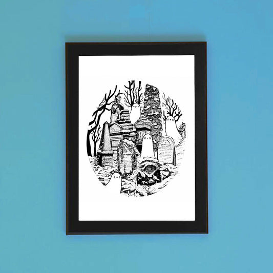 Sheffield General Cemetery Cute Ghosts Print