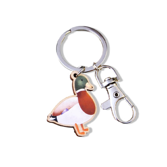 Mallard Duck Wooden Charm Keyring