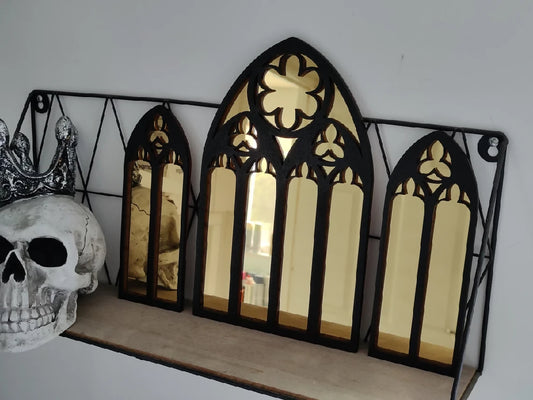 Gothic church arch mirror. Alternative goth death moth decor. Halloween. Gothic decor