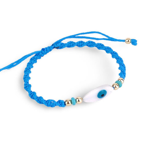 Evil Eye Macrame Bracelet - Natural Mother of Pearl Charm with Evil Eye Motif