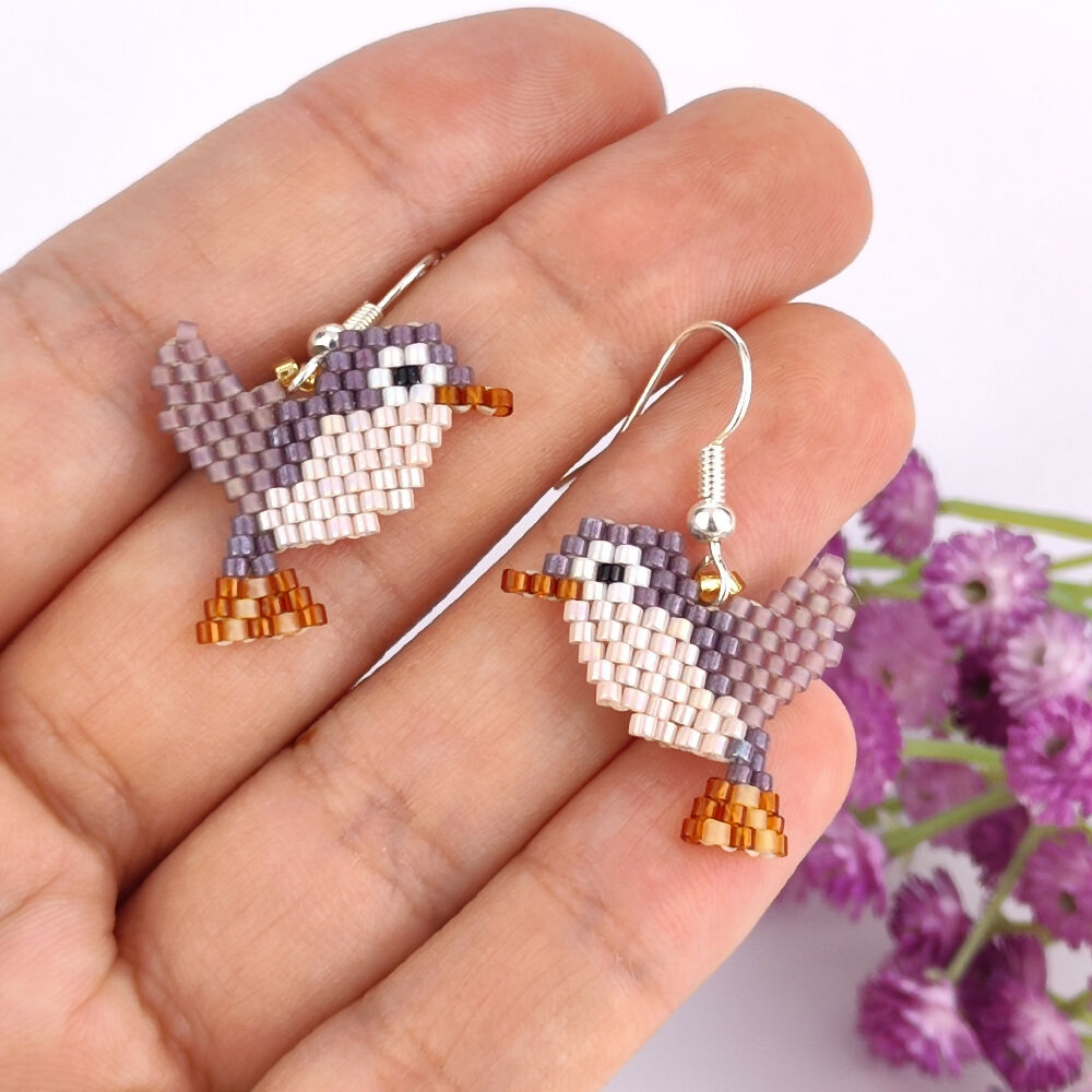 Handwoven Beaded Dangle Earrings - Birds