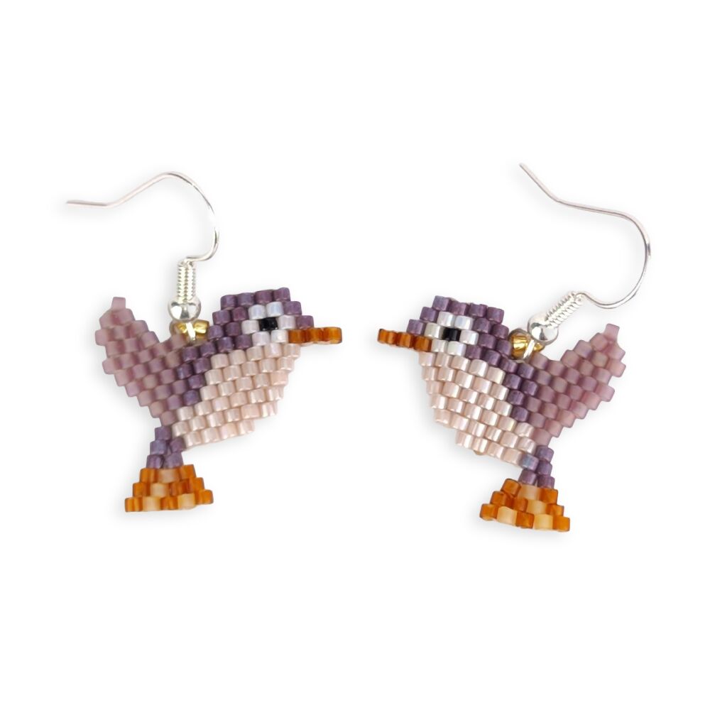 Handwoven Beaded Dangle Earrings - Birds