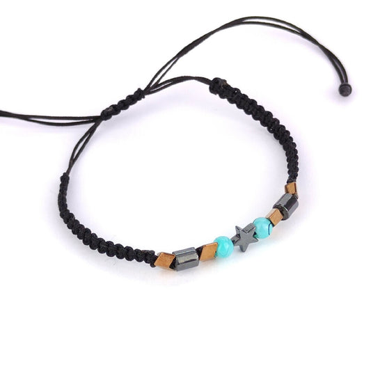 Macrame Gemstone Bracelet - Hematite and Turquoise Beads